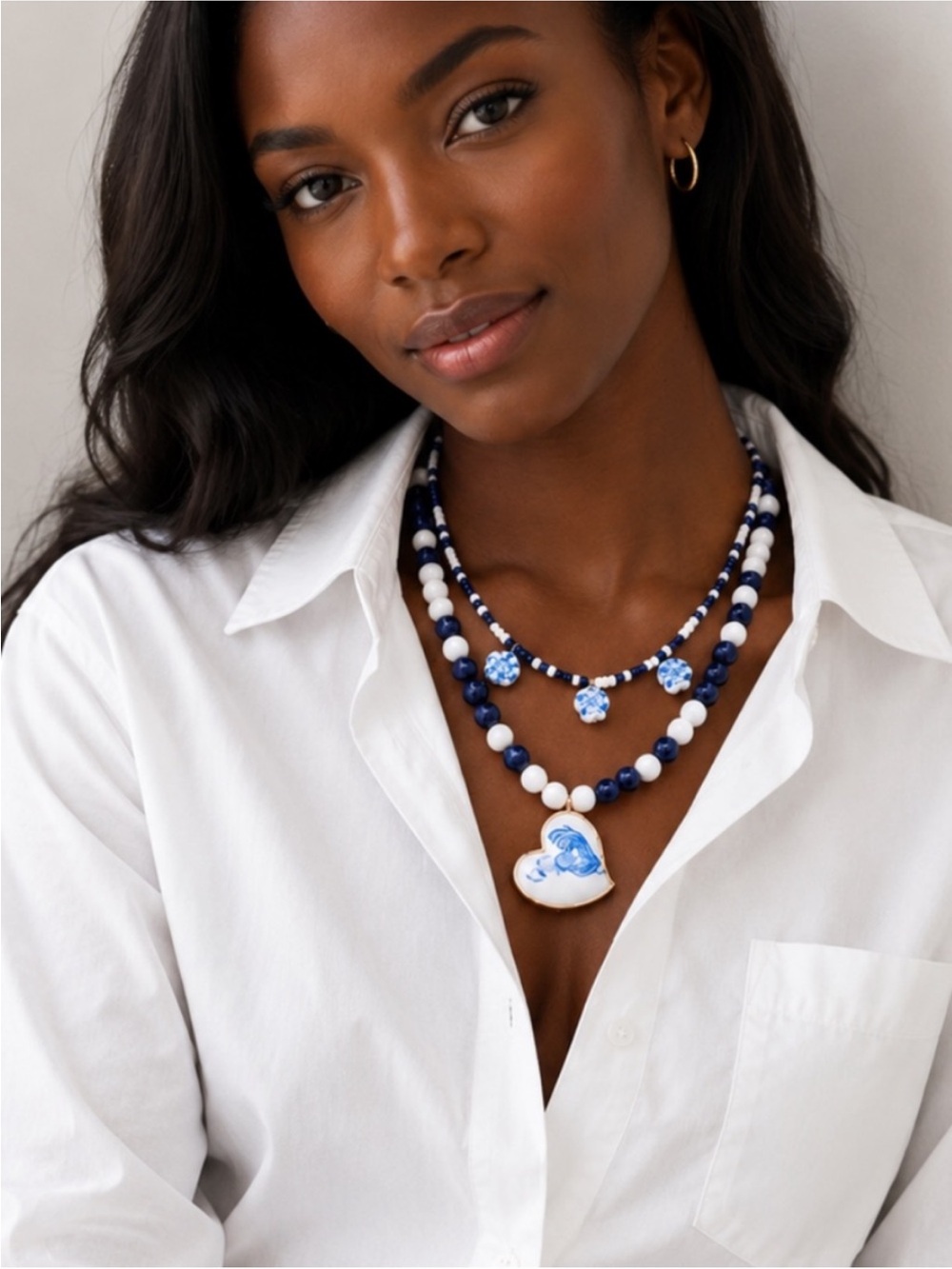 New! Coastal Blue Beaded Oil Drip Necklace Stack Set NWOT 5001